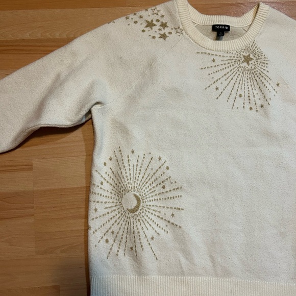 Torrid Cream Sweater with Gold Celestial Design - Picture 7 of 10
